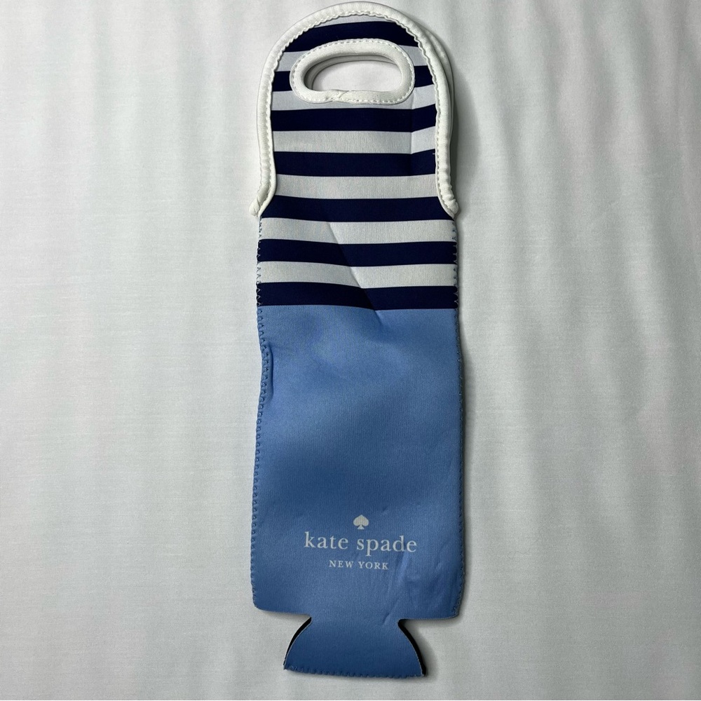 Kate Spade Wine Tote Bag Blue White Neoprene Wind Bottle Cooler Bag